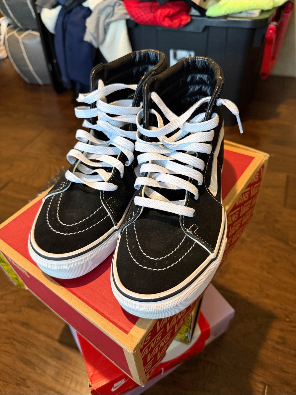 Vans Black and White High-Top Skate Sneakers